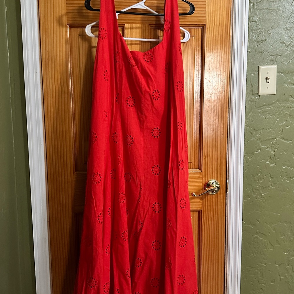 Red Maxi Sundress with Eyelet Detail